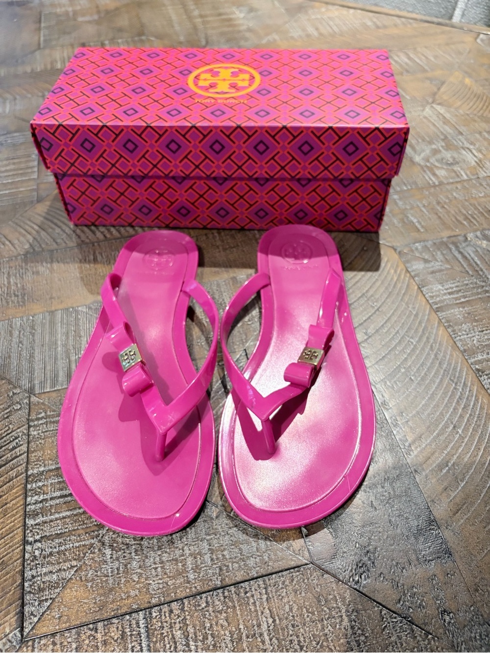 Tory Burch Pink Jelly Bow Flip Flop Sandals